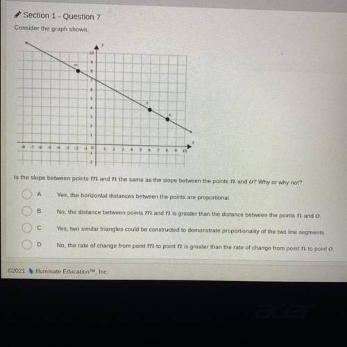 is the slope between points m and n the same as the slope between the points n and o? why or why no