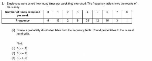 Employees were asked how many times per week they exercised. The frequency table shows the results
