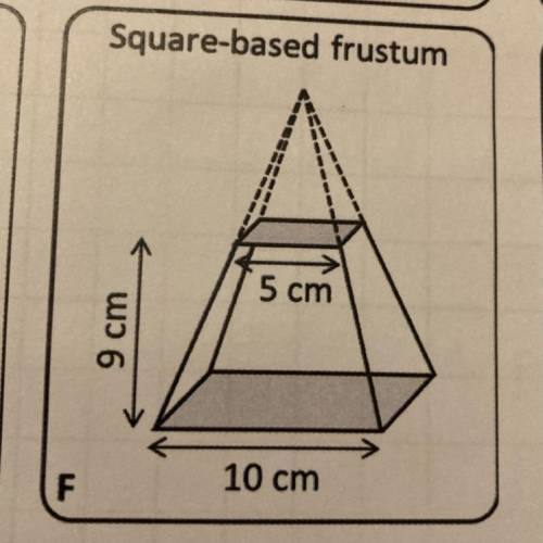 Square-based frustum
5 cm
9 cm
10 cm
