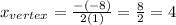 x_{vertex}=\frac{-(-8)}{2(1)}=\frac{8}{2}=4