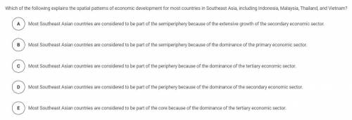 Last question for today..... AP human geography!

Which of the following explains the spatial patt