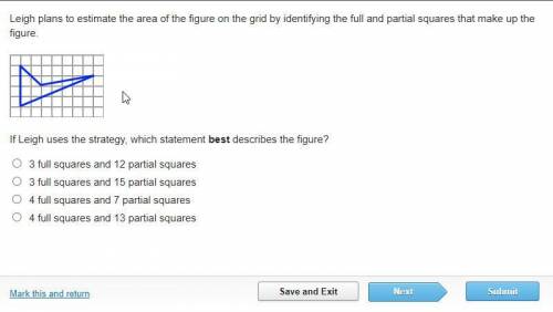 Leigh plans to estimate the area of the figure on the grid by identifying the full and partial squa