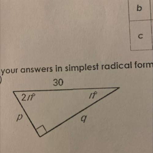 Find the value of each variable write your answers in simplest radical form