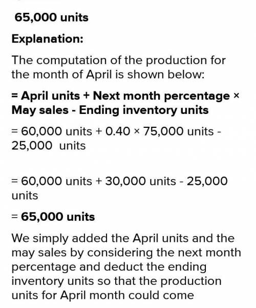A company budgeted sales of its single product to be 60,000 units in April, 75,000 units in May, and