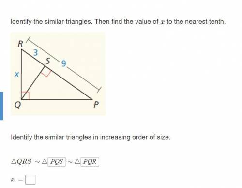 Identify the similar triangles and find value of x