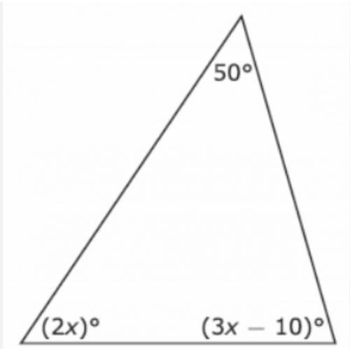 The angle measures of a triangle are shown in the diagram. What is the value of x?

Plz explain ho