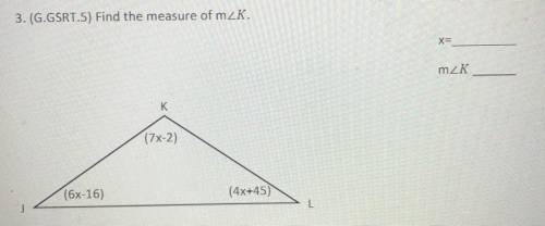 Find the measure of m
x=___
m
(7x-2)
(6x-16)
(4x+45)