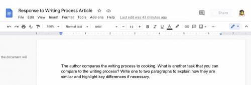 The author compares the writing process to cooking. What is another task that you can compare to th