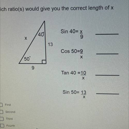 Which ratio(s) would give you the correct length of x
￼