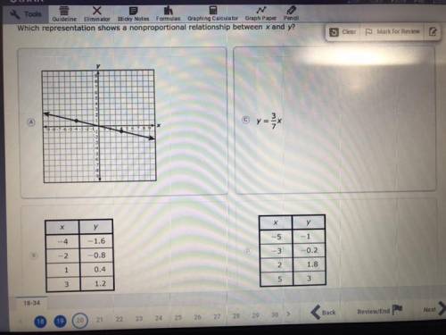 Which representation shows a non proportional relationship between x and y?