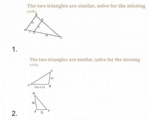 Help!! Triangle similarity! Solve 1, and 2! Please explain the steps!