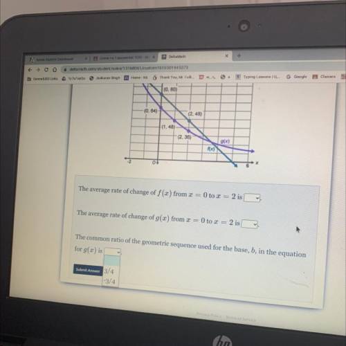 Help need ASAP pic included The linear function f(x) and the exponential function g(x) are shown on