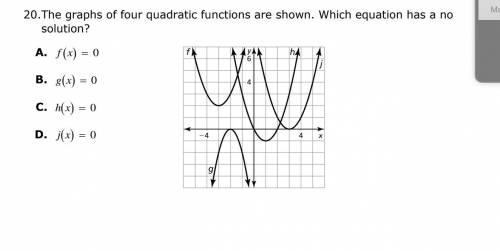 20.The graphs of four quadratic functions are shown. Which equation has a no
solution?