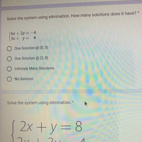 the question is “solve the system using elimination. How many solutions does it have?” Can someone