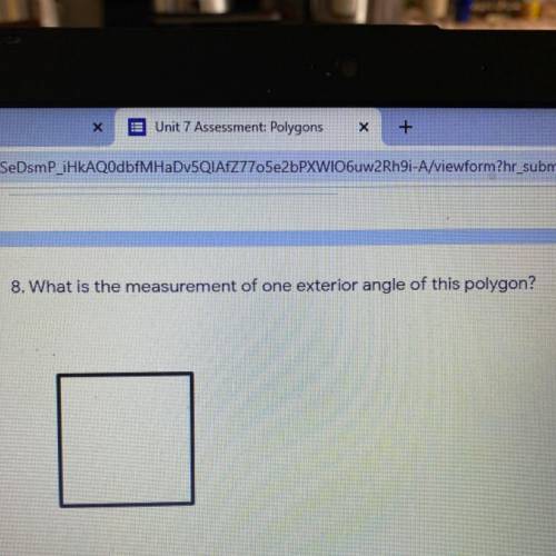 What is the measurement of one exterior angle of this polygon (square)