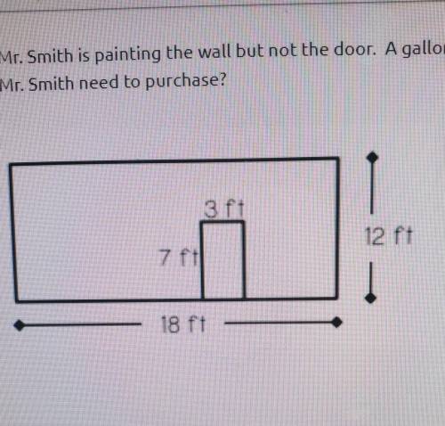 mr. Smith is painting the wall but not the door a gallon of paint will cover 200 square feet how ma