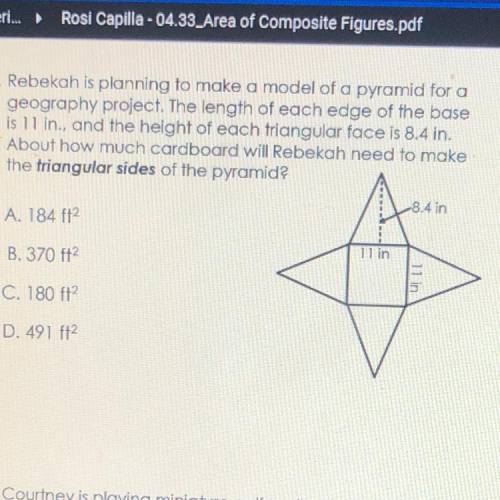 Rebekah is planning to make a model of a pyramid for a

geography project. The length of each edge