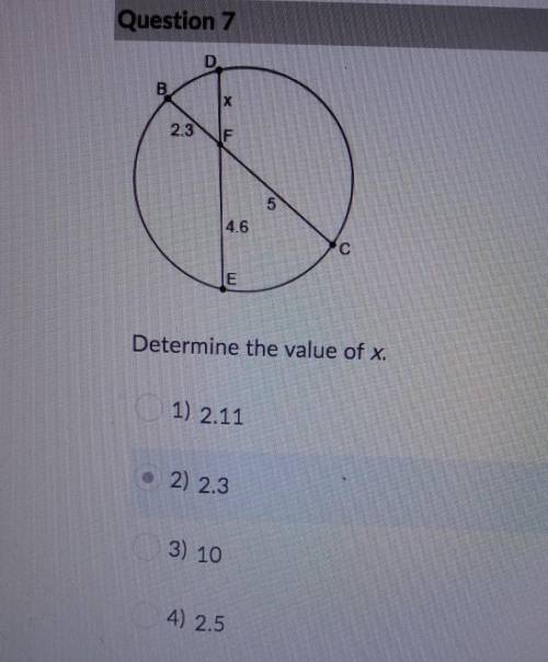 Determine the value of x ​
