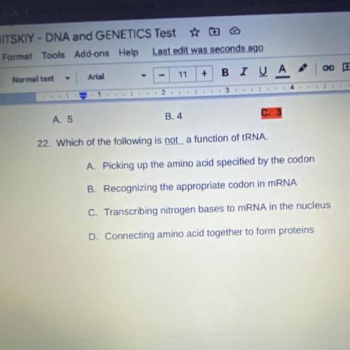 Which of the following is not a function of tRNA
