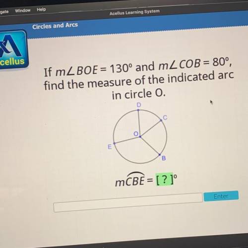 If mL BOE = 130° and mL COB = 80º,
find the measure of the indicated arc
in circle o.