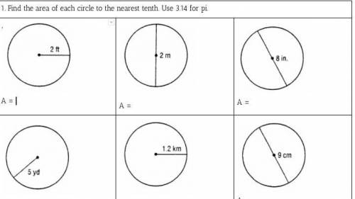 Find the area of each circle to the nearest tenth. Use 3.14 for pi.