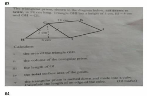 Volume of prism pyramidtriangle GHI has a height of 3 cmHI = 8cm and GH = GI​