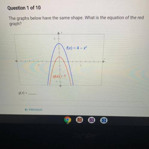 Question 1 of 10

The graphs below have the same shape. What is the equation of the red
graph?
f(x