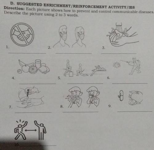 D. SUGGESTED ENRICHMENT/REINFORCEMENT ACTIVITY/IES

Direction: Each picture shows how to prevent a
