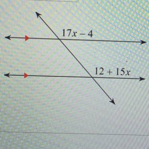 The value of X is .... Each of the two angles in the diagram measures ....