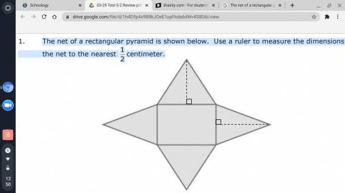The net of a rectangular pyramid is shown below. Use a ruler to measure the dimensions of

the net