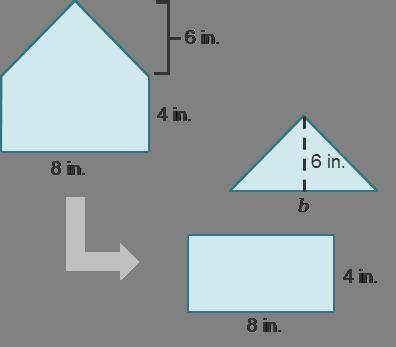 This figure was broken into a triangle and a rectangle as shown.

The base of the triangle b is 
i