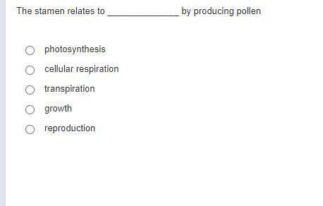 The stamen relates to ______________ by producing pollen

photosynthesis 
cellular respiration 
tr