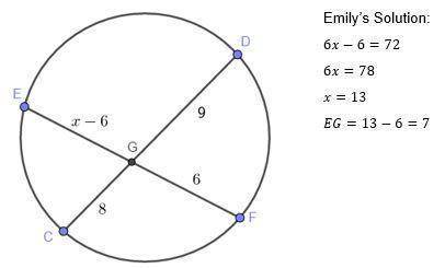 In the following problem, Emily tried to calculate EG. However, she has made a mistake in her work.