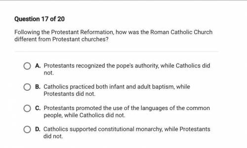 Following the Prtestant Reformation, how was the Roman Catholic Church different from the Protestan