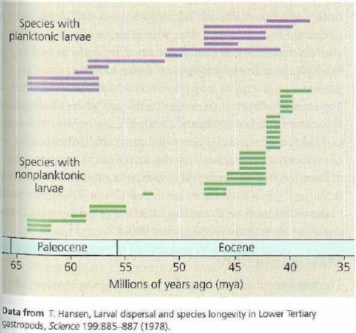 Count the number of new species that form in each group beginning at 60 mya (the first three specie