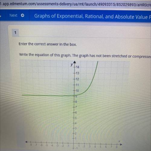 Enter the correct answer in the box,

Write the equation of this graph. The graph has not been str