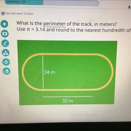 What is the perimeter of the track, in meters?
use pi to round to the nearest hundredth