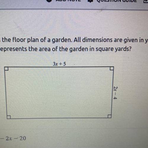 12. The diagram shows the floor plan of a garden. All dimensions are given in yards.

Which expres