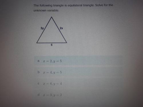 The following triangle is equilaterial triangle. Solve for the unknown variable.