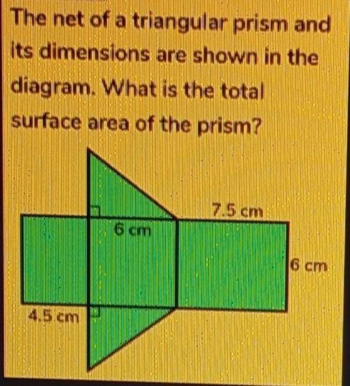 What is the total surface area of the prism? 7.5 cm 6 cm 6 cm. 4.5cm​