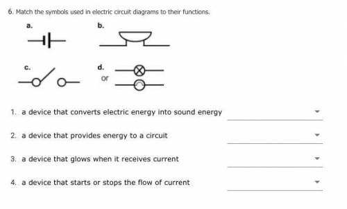50 POINTS!

Match the symbols used in electric circuit diagrams to their functions. 
Circuit Symbo