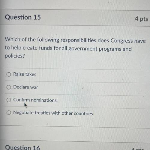 Which of the following responsibilities does Congress have to help create funds for all government