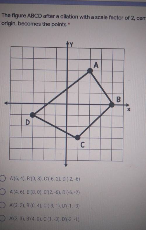 The figure ABCD after a dilation with a scale factor of 2, centered at the origin, becomes the poin