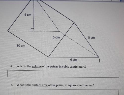 4 cm 5 cm 5 cm 10 cm 6 cm What is the volume of the prism, in cubic centimeters? 45.6 cubic centime