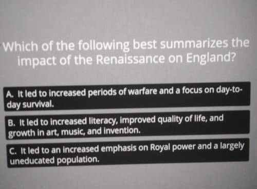 Which of the following best summarizes the impact of the Renaissance on England? A. It led to incre