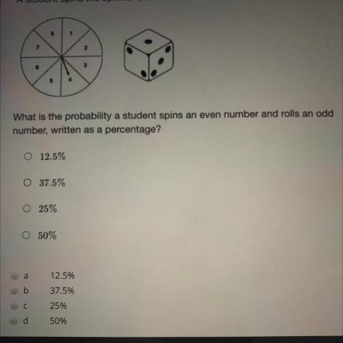 The question on the top is

A student spins The spinner once and rolls the 1-6 number cube once. T