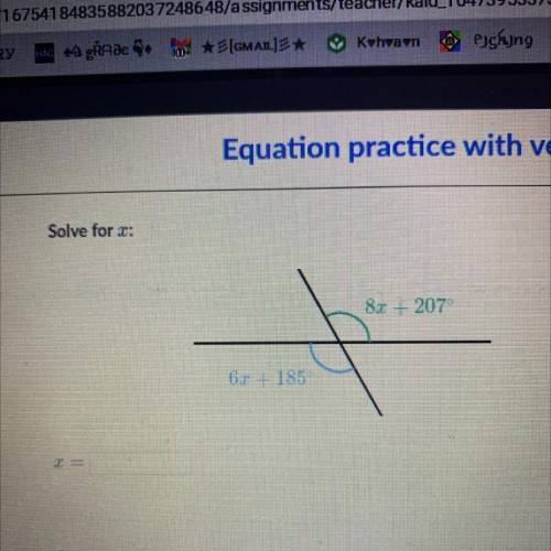 Equation practice with vertical angles solve for x