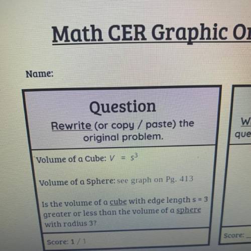 Volume of a Cube: V = s3

Volume of a Sphere: see graph on Pg. 413
Is the volume of a cube with ed