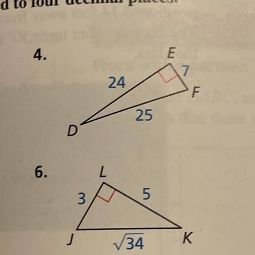 Help please,,

The instructions are: find the tangents of the acute angles in the right triangles.