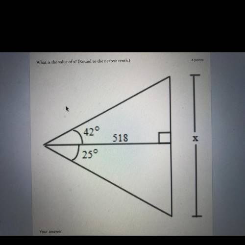 PLS HELP ILL GIVE IF U DO. THIS IS MY LAST QUESTION!

 
What is the value of x? (Round to t